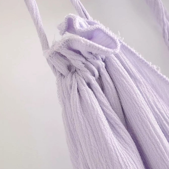 Lilac Layered Mesh Skirt Backless Halter Boho Beach Mini Dress - Picture 12 of 16